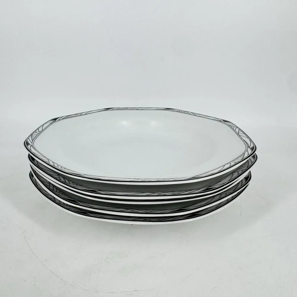 Studio Nova Synthesis Y0031 Soup Bowls Set of 5 White Black Rim 9” Octagonal